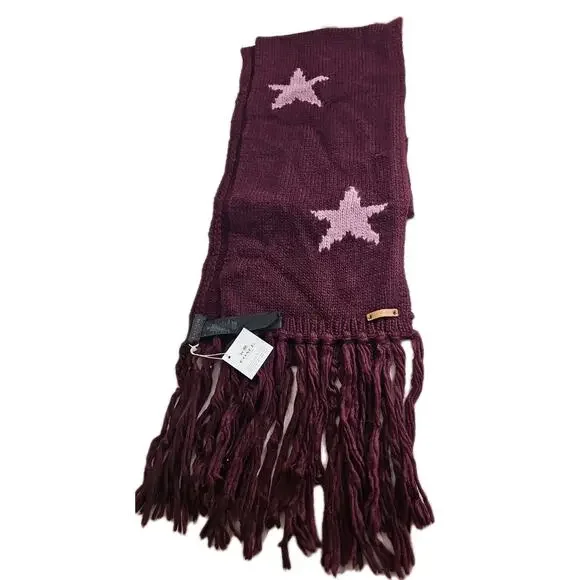 Coach Star Intarsia Long Fringe Scarf Wool Blend Bright Berry Orchid F86021 NWT. - Picture 6 of 14